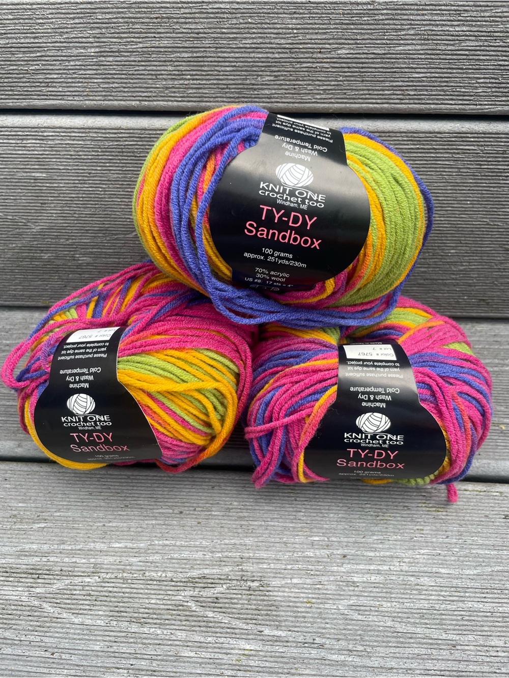 (3) Knit One Crochet Too Yarn Ty-Dy Sandbox Multi-color 251 yd 3.5 oz wool blend